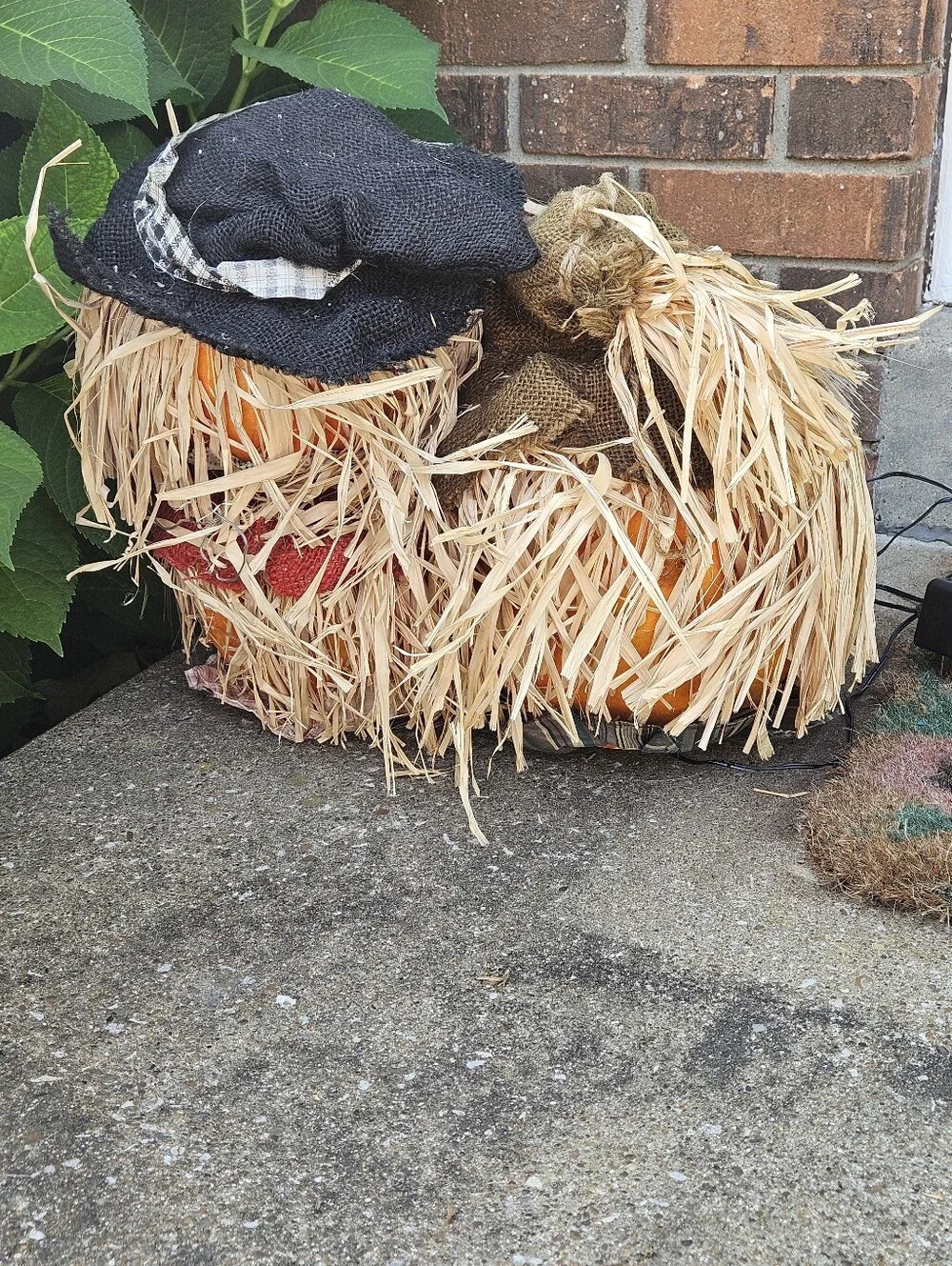Vintage '03 Gemmy Fiber Optic 3 Pumpkins Trio Scarecrow Jack O Lantern Halloween